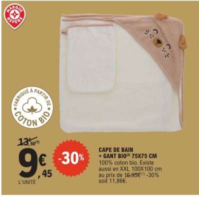 CAPE DE BAIN + GANT BIO® 75X75 CM