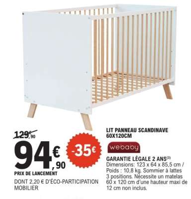 LIT PANNEAU SCANDINAVE 60X120CM