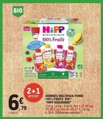 GOURDES MULTIPACK PURÉE '100% FRUITS BIO' 'HIPP BIOLOGIQUE'