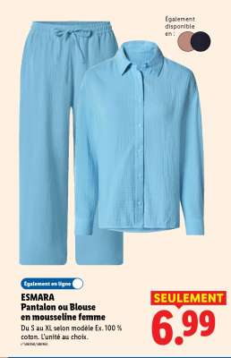 ESMARA Pantalon ou Blouse en mousseline femme
