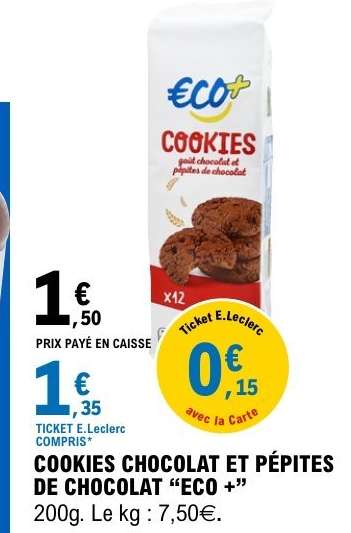 COOKIES CHOCOLAT ET PÉPITES DE CHOCOLAT “ECO +”