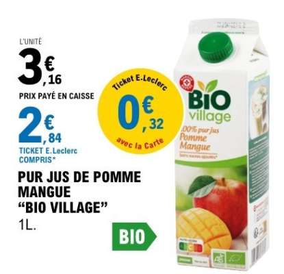 PUR JUS DE POMME MANGUE "BIO VILLAGE"