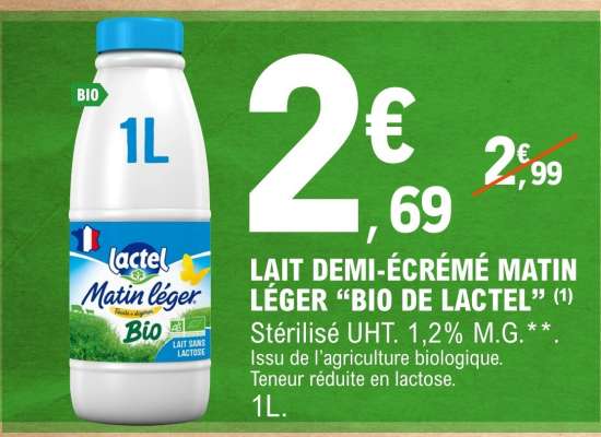 Lait demi-écrémé Matin Léger "Bio de Lactel"