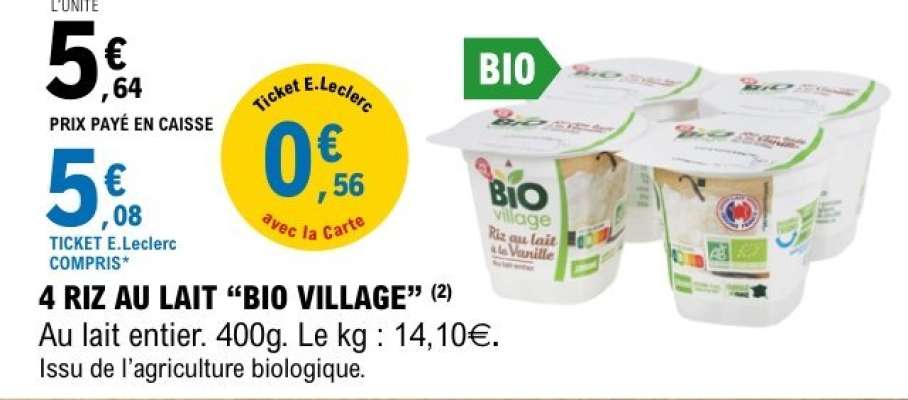 4 RIZ AU LAIT “BIO VILLAGE”