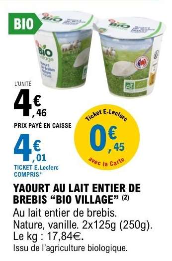 YAOURT AU LAIT ENTIER DE BREBIS “BIO VILLAGE”