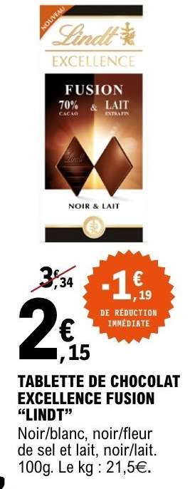 TABLETTE DE CHOCOLAT EXCELLENCE FUSION “LINDT”