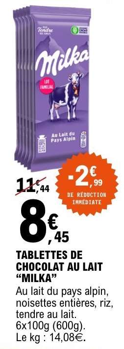Tablettes De Chocolat Au Lait Milka
