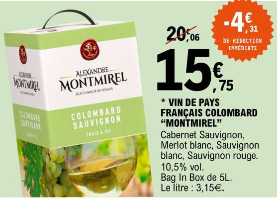 VIN DE PAYS FRANÇAIS COLOMBARD “MONTMIREL”