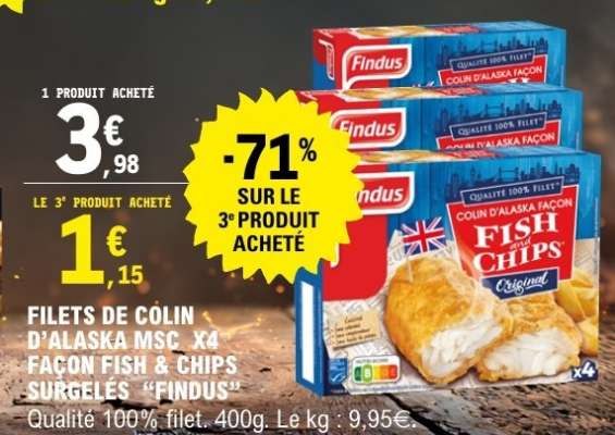 FILETS DE COLIN D'ALASKA MSC X4 FAÇON FISH & CHIPS SURGELÉS 'FINDUS'