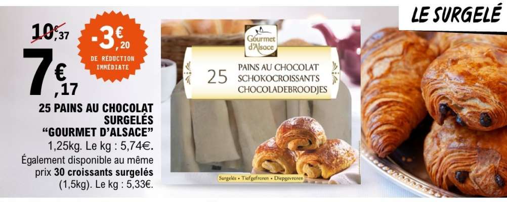 25 PAINS AU CHOCOLAT SURGELÉS GOURMET D'ALSACE