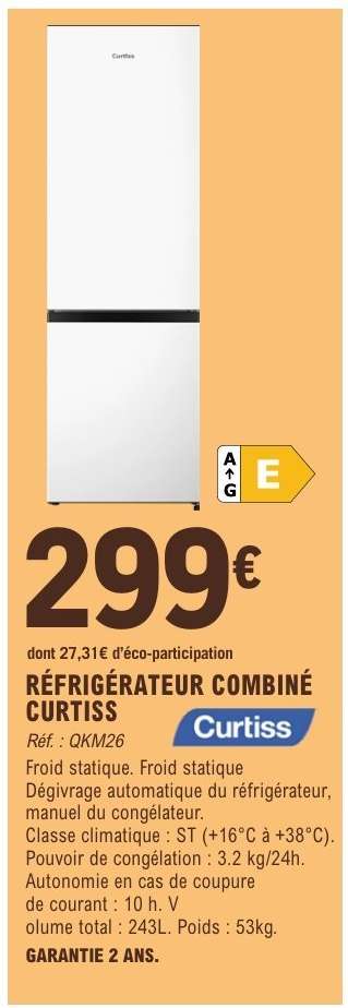 RÉFRIGÉRATEUR COMBINÉ CURTISS