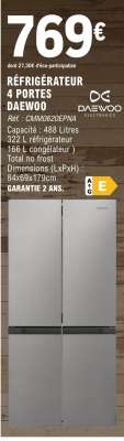 RÉFRIGÉRATEUR 4 PORTES DAEWOO