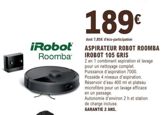 ASPIRATEUR ROBOT ROOMBA IROBOT 105 GRIS