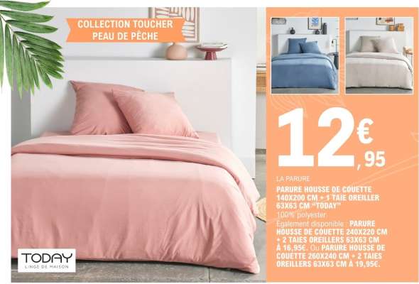 PARURE HOUSSE DE COUETTE 140X200 CM + 1 TAIE OREILLER 63X63 CM 'TODAY'