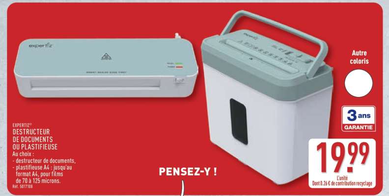 EXPERTIF DESTRUCTEUR DE DOCUMENTS OU PLASTIFIEUSE