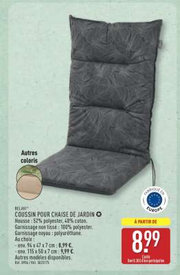 COUSSIN POUR CHAISE DE JARDIN