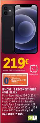 IPHONE 12 RECONDITIONNÉ 64GB BLACK