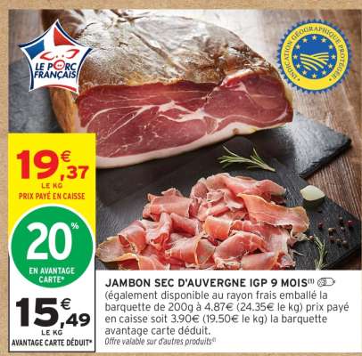 JAMBON SEC D'AUVERGNE IGP 9 MOIS