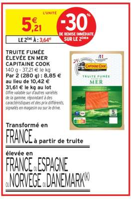 Truite fumée élevée en mer Capitaine Cook