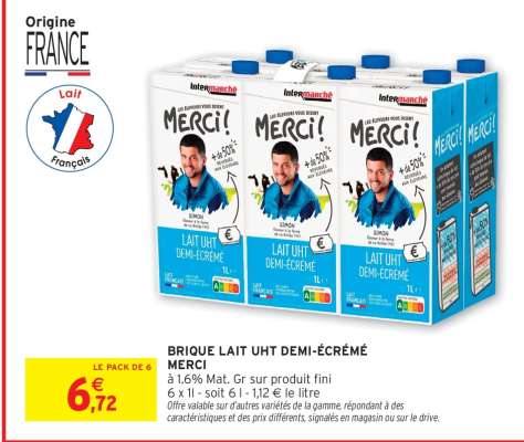 Brique Lait UHT Demi-Écrémé MERCI