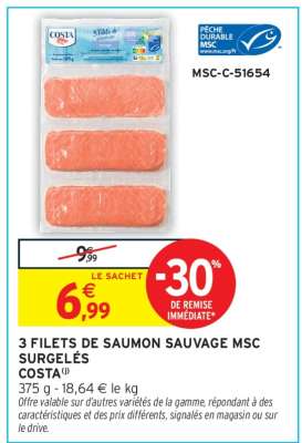 3 filets de saumon sauvage MSC surgelés