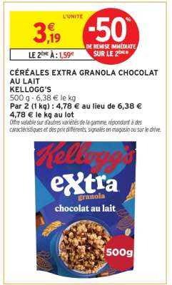 CÉRÉALES EXTRA GRANOLA CHOCOLAT AU LAIT