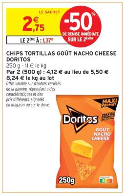 Chips Tortillas Goût Nacho Cheese Doritos