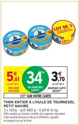 THON ENTIER À L'HUILE DE TOURNESOL PETIT NAVIRE