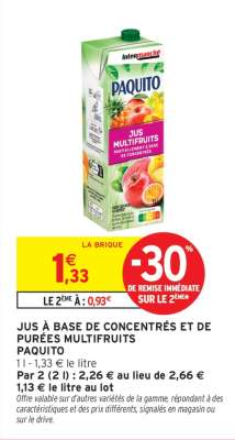 Jus à base de concentrés et de purées multifruits Paquito