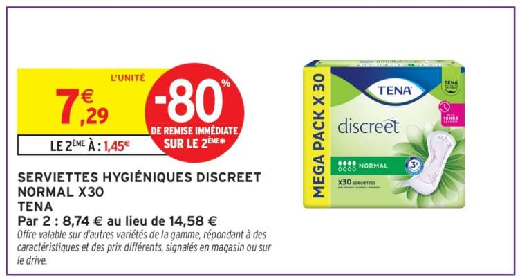 SERVIETTES HYGIÉNIQUES DISCREET NORMAL X30