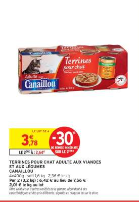 TERRINES POUR CHAT ADULTE AUX VIANDES ET AUX LÉGUMES CANAILLOU