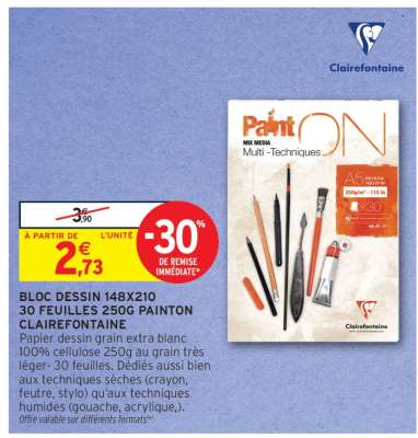 Bloc dessin 148x210 30 feuilles 250g PaintOn Clairefontaine
