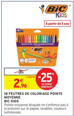 18 FEUTRES DE COLORIAGE POINTE MOYENNE BIC KIDS