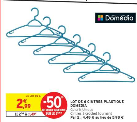 Lot de 6 cintres plastique Domedia
