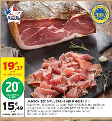 JAMBON SEC D'AUVERGNE IGP 9 MOIS