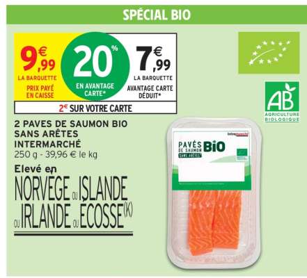 2 Pavés de Saumon Bio Sans Arêtes Intermarché