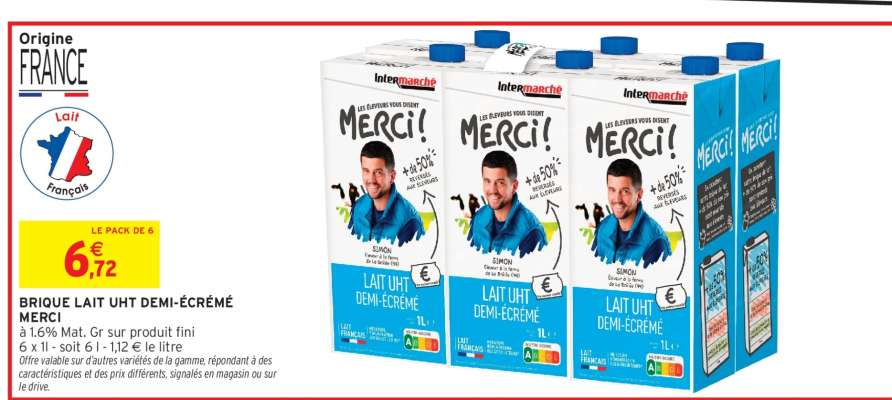 Brique Lait UHT Demi-Écrémé MERCI
