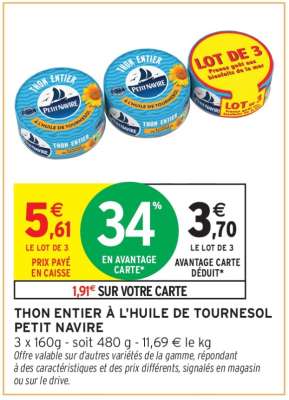 THON ENTIER À L'HUILE DE TOURNESOL PETIT NAVIRE