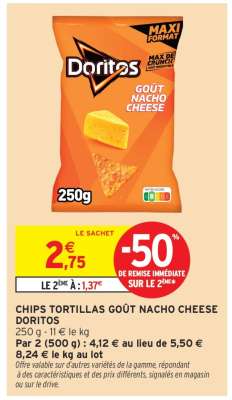 Chips Tortillas Goût Nacho Cheese Doritos