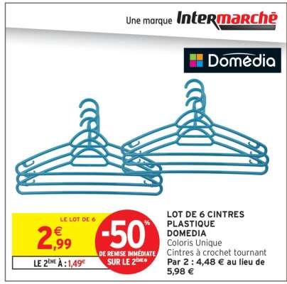 Lot de 6 cintres plastique Domedia
