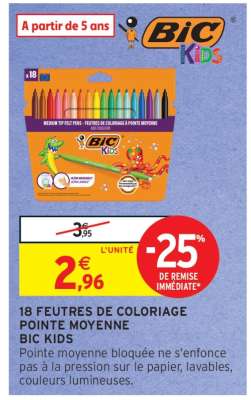 18 FEUTRES DE COLORIAGE POINTE MOYENNE BIC KIDS