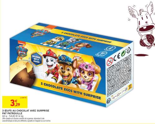 3 ŒUFS AU CHOCOLAT AVEC SURPRISE PAT PATROUILLE