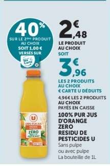 100% PUR JUS D'ORANGE ZERO RESIDU DE PESTICIDES U