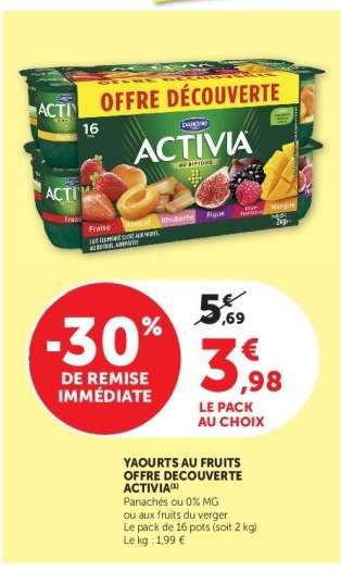 Yaourts au fruits Offre Découverte Activia