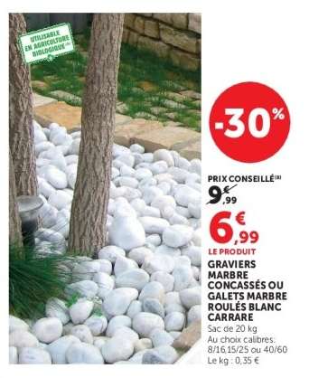 Graviers Marbre Concassés ou Galets Marbre Roulés Blanc Carrare