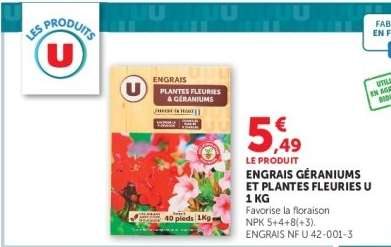 ENGRAIS GÉRANIUMS ET PLANTES FLEURIES U 1 KG