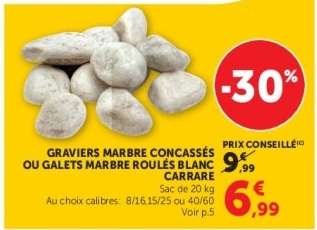 Graviers Marbre Concassés ou Galets Marbre Roulés Blanc Carrare