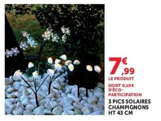 3 PICS SOLAIRES CHAMPIGNONS HT 43 CM