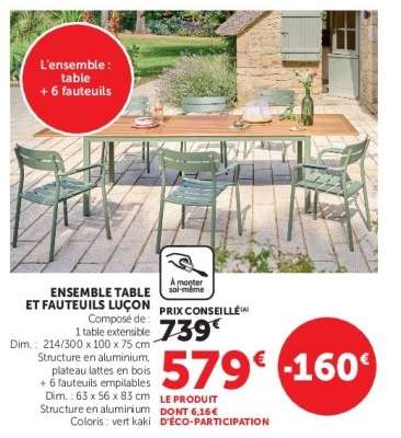 ENSEMBLE TABLE ET FAUTEUILS LUÇON