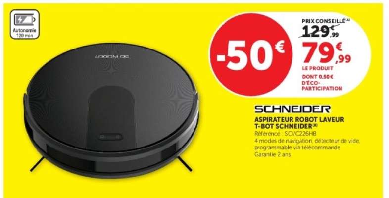 ASPIRATEUR ROBOT LAVEUR T-BOT SCHNEIDER